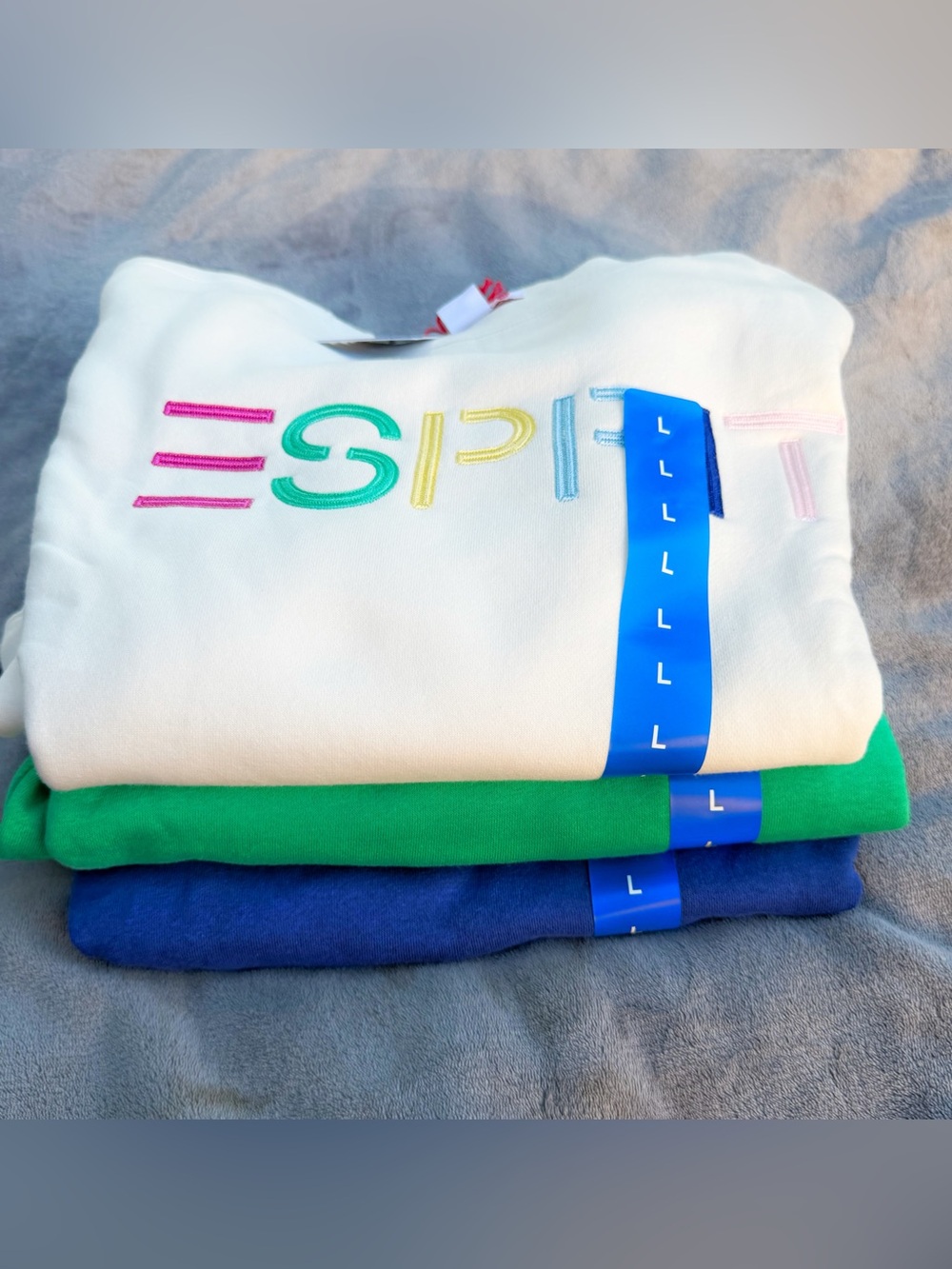 Vintage Esprit Crewneck Sweatshirt 3 Pack L White Green Blue Retro Logo NWT Y2K - Picture 2 of 5